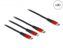 86711 Delock 1 m hosszú, USB töltő kábel 3 az 1 USB Type-C™ apa Lightning™-, Micro USB- és USB Type-C™ csatlakozáshoz fekete / piros