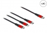 86710 Delock Cablu de încărcare USB 3 în 1 USB Type-C™ la Lightning™ / Micro USB / USB Type-C™, 30 cm negru / roșu
