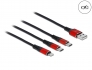 86708 Delock Cablu de încărcare USB 3 în 1 Tip-A la Lightning™ / 2 x USB Type-C™, 30 cm negru / roșu