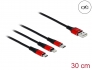 85891 Delock Nabíjecí kabel USB 3 v 1 Typ-A na Lightning™ / Micro USB / USB Type-C™, 30 cm černá / červená