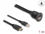 87880 Delock Kabel ze zástrčkových konektorů HDMI-A a USB 2.0 Typu-A na zásuvkové konektory HDMI-A a USB 2.0 Typu-A, k instalaci, voděodolný, 1 m