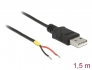 85664 Delock Kabel USB 2.0 Typ-A hane > 2 x ledningar med öppen ström, 1,5 m Raspberry Pi