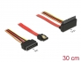 85515 Delock Cablu SATA 6 Gb/s, 7 pini, mamă + fişă de alimentare SATA cu 15 pini > SATA, 22 pini, mamă, în unghi ascendent, metal, 30 cm