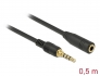 85627 Delock Sztereó jack hosszabbító kábel 3,5 mm 4-tűs apa > anya 0,5 m hosszú fekete