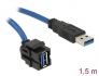 86011 Delock Keystone modul, USB 3.0 A-csatlakozóhüvely 250° > USB 3.0 A-csatlakozódugó, 1,5 m kábellel