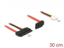 84852 Delock Przewód SATA 6 Gb/s, 7-pinowy wtyk, żeński + 4-pinowy wtyk zasilania Floppy, żeński (5 V + 12 V) > SATA, 22-pinowy wtyk, żeński, prosty, 30 cm