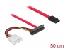 86078 Delock Kabel SATA 6 Gb/s 7 Pin Buchse + Molex 4 Pin Strom Stecker > SATA 22 Pin Buchse oben gewinkelt 50 cm