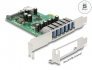 89377 Delock Carte PCI Express x1 vers 6 x externes + 1 x interne USB 5 Gbps Type-A femelle