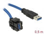 86375 Delock Keystone Modul USB 5 Gbps Typ-A Buchse 250° zu Typ-A Stecker mit 0,5 m Kabel schwarz