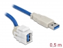86871 Delock Módulo Keystone USB 3.0 A hembra 250° > USB 3.0 A macho con cable