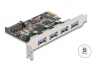 89297 Delock Scheda PCI Express x1 per 4 x USB Tipo-A femmina SuperSpeed USB 5 Gbps (USB 3.2 Gen 1)