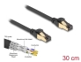 80246 Delock Síťový kabel RJ45 Cat.6A zástrčky na zástrčku, S/FTP, černý, délky 30 cm, Cat.7, silné tloušťky, vhodný pro průmyslové a venkovní použití