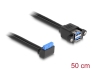 83007 Delock Kábel USB 5 Gbps tűfejes anya 90°-ban hajlított végződéssel és 2 db.-os beépített USB 5 Gbps A-típusú anya végződéssel 50 cm