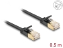 80344 Delock RJ45 Network Cable Cat.6A plug to plug with robust latch and Cat.7 raw flat cable U/FTP 0.5 m black