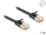 80345 Delock RJ45 Network Cable Cat.6A plug to plug with robust latch and Cat.7 raw flat cable U/FTP 1 m black