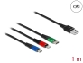 87277 Delock Câble USB de chargement 3-en-1 Type-A à Lightning™ / Micro USB / USB Type-C™, 1 m, 3 couleurs