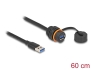 88149 Delock USB 5 Gbps kabel, ze zástrčkového USB Typ-A na zásuvkový USB Typ-A, k instalaci se závitem M20, s ochrannou krytkou a prachotěsností a vodotěsností IP68, délka 60 cm, černý