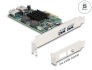 90282 Delock PCI Express x4 Card to 2 x external USB 5 Gbps Type-A + 2 x internal USB 5 Gbps Type-A Dual Channel - Low Profile Form Factor