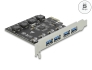 90509 Delock Karta PCI Express x1 do 4 x zewnętrzne USB Typ-A żeński SuperSpeed USB (USB 3.2 Gen 1)