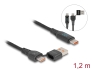 88137 Delock Câble USB 2.0 de données et de chargement rapide USB Type-C™ + USB Type-A mâle à USB Type-C™ mâle PD 3.1 140 W avec indication de puissance, 1,20 m