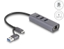 64282 Delock 3-ports USB 5 Gbps-hubb + Gigabit LAN med USB Type-C™ eller USB Typ-A-anslutning i metallhölje