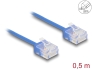 80779 Delock Síťový kabel rozhraní RJ45 Cat.6, UTP Ultra Slim, 0,3 m, modrý s krátkými zástrčkami