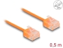 80854 Delock Síťový kabel rozhraní RJ45 Cat.6, UTP Ultra Slim, 0,3 m, oranžová s krátkými zástrčkami
