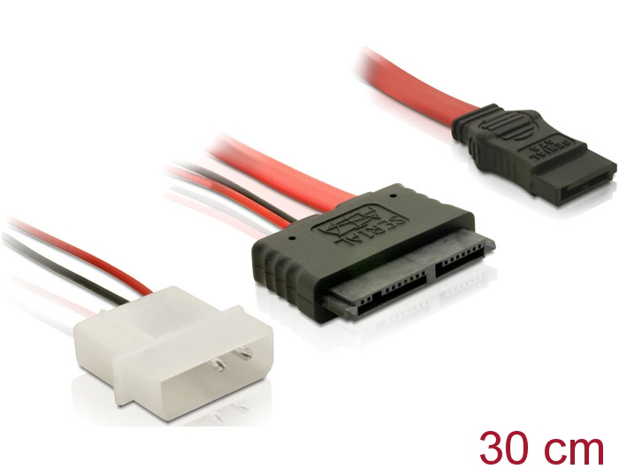 Delock Products 84848 Delock Cable SATA 6 Gb/s 7 pin receptacle + Micro Fit  3.0 4 pin power plug > Slim SATA 13 pin receptacle 30 cm