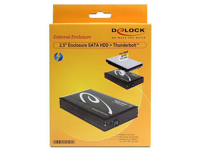 Delock Products 42490 Delock 2.5″ External Enclosure SATA HDD > Thunderbolt™ (up to 15 mm HDD) black