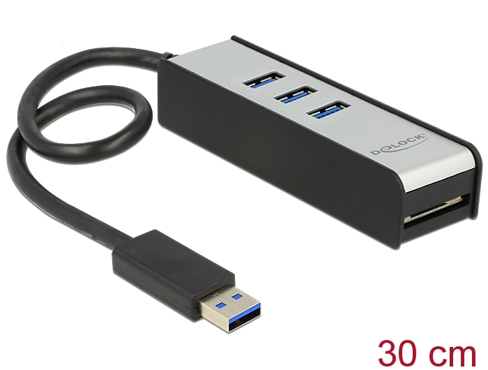 Lecteur de carte USB 3.0 tout-en-un + hub USB 3.0 à 3 ports Delock