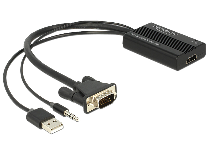 Adaptateur Mini HDMI vers VGA avec sortie audio jack Delock 65588, VGA /  DVI