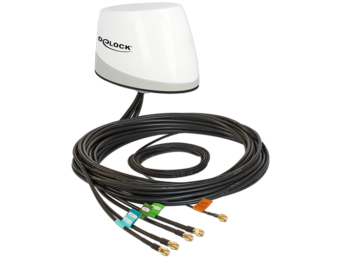Delock Produkte 88967 Delock Multiband GNSS 5G LTE-MIMO WLAN-MIMO IEEE  802.11 ac/a/h/b/g/n Antenne 5 x RP-SMA omnidirektional Dachmontage outdoor