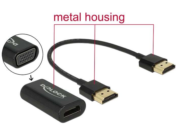 Afkeer koelkast evalueren Delock Products 65667 Delock Adapter HDMI-A male > VGA female Metal Housing  with 15 cm cable
