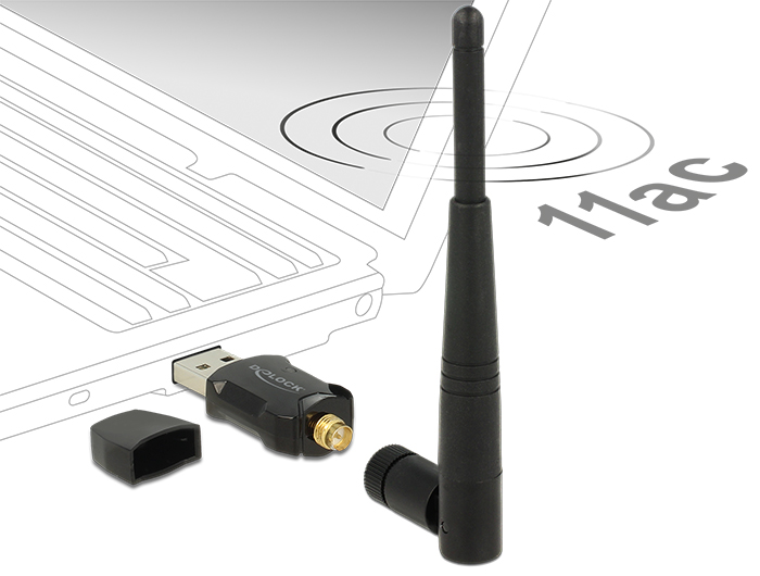 Delock Products 12462 Delock USB 2.0 Dual Band WLAN ac/a/b/g/n Stick 433 +  150 Mbps with external Antenna