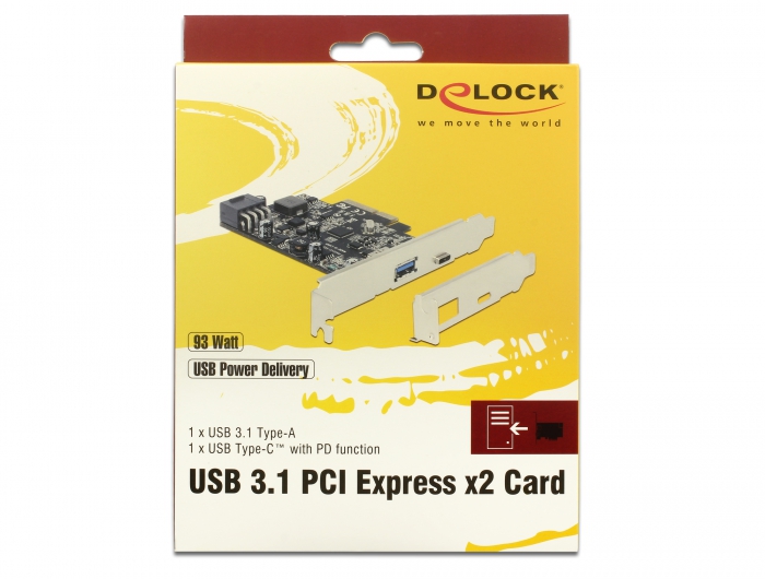 Delock Produits 90492 Delock Carte PCI Express x4 à 1 x externe USB Type-C™  femelle + 2 x externe USB Type-A femelle SuperSpeed USB 10 Gbps + 1 x  interne USB 5 Gbps tête à broche