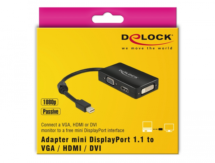Delock Products 62631 Delock Adapter mini DisplayPort 1.1 male to VGA /  HDMI / DVI female Passive black