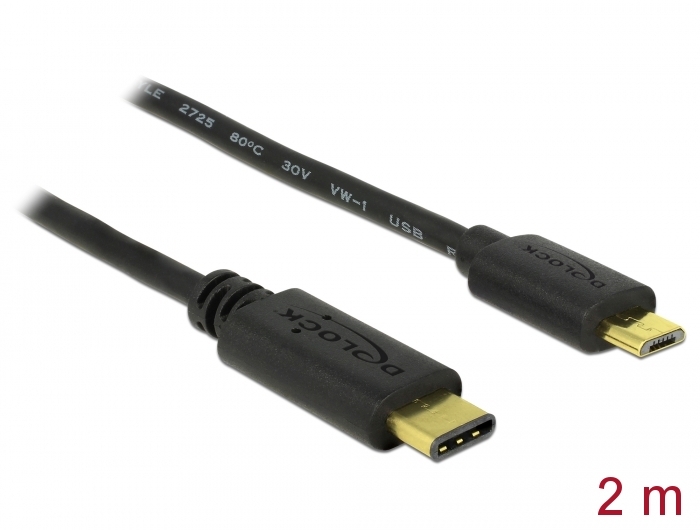 hjemmelevering Forstad Sørge over Delock Products 83334 Delock Cable USB Type-C™ 2.0 male > USB 2.0 Type  Micro-B male 2.0 m black