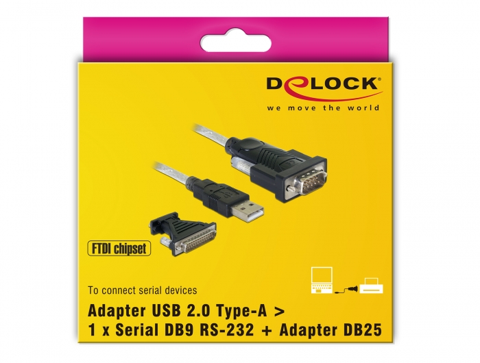 Delock Produkte 61308 Delock Adapter USB 2.0 Typ-A > 1 x Seriell DB9 RS-232  + Adapter DB25
