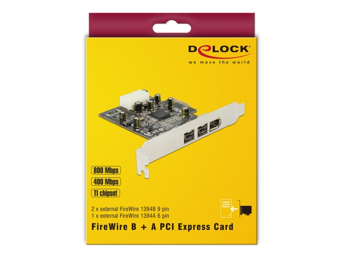 Delock Produits 89153 Delock Carte PCI Express > 2 x externes FireWire B +  1 x externes FireWire A