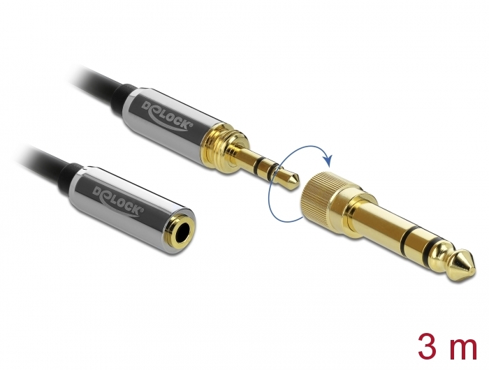 Delock Products 85782 Delock Stereo Jack Extension Cable 3.5 mm 3 pin male  to female with 6.35 mm screw adapter 3 m