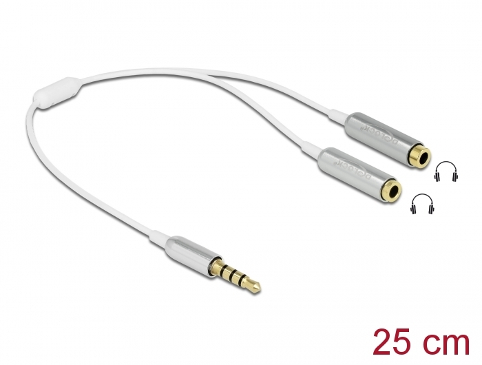 Delock Products 65576 Delock Cable audio splitter stereo jack male 3.5 mm 4  pin > 2 x stereo jack female 3.5 mm 4 pin 25 cm