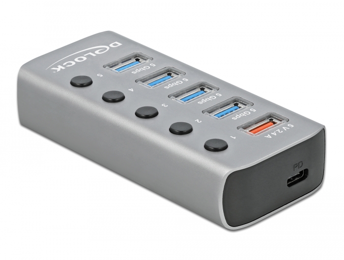 Rige tobak Great Barrier Reef Delock Products 63263 Delock USB 3.2 Gen 1 Hub with 4 Ports + 1 Fast  Charging Port + 1 USB-C™ PD 3.0 Port with Switch and Illumination