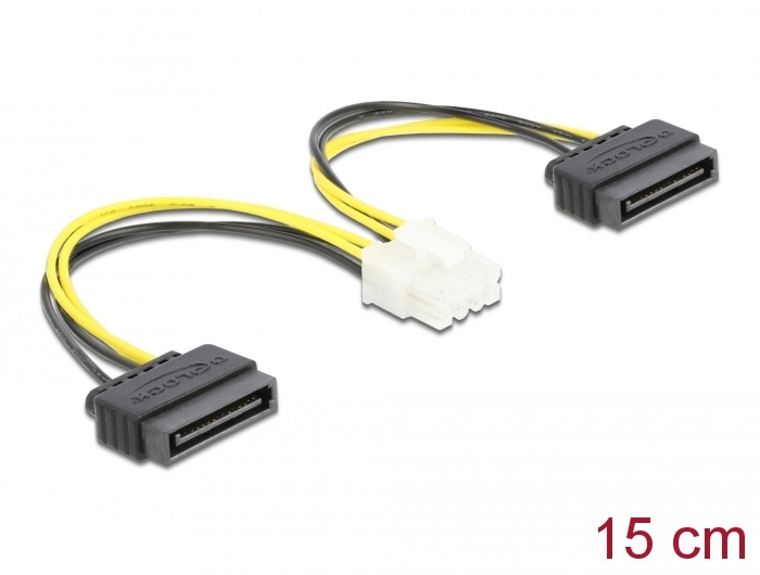 Products 83020 Delock Power cable 2 x 15 pin SATA plug to 8 pin EPS male 15 cm