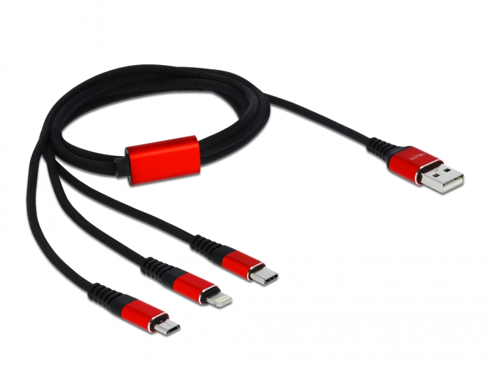 Delock Câble chargeur USB USB A/USB C - Lightning/Micro-USB B/USB C
