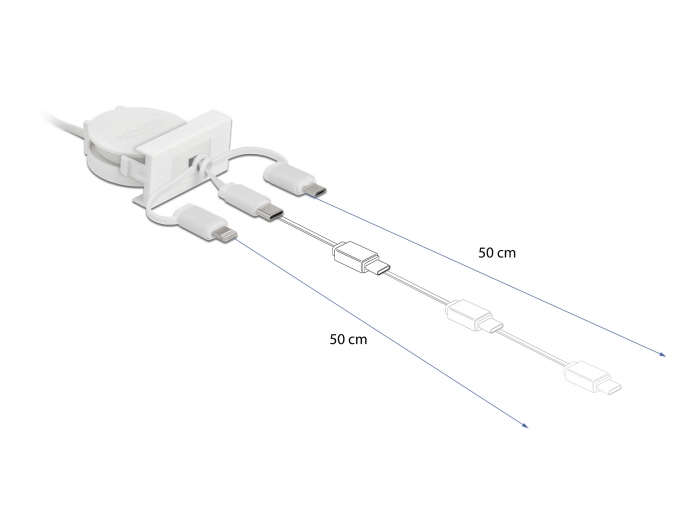 Delock Products 81375 Delock Easy 45 Module USB 2.0 3 in 1 Retractable  Cable USB Type-A to USB-C™, Micro USB and Lightning white
