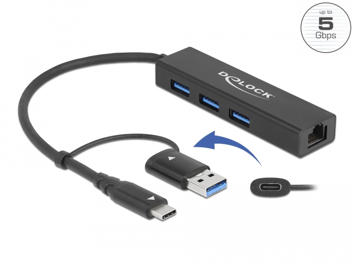 Delock Produits 63264 Delock Hub USB 5 Gbps avec 7 ports + 1 port de  chargement rapide + 1 port USB-C™ PD 3.0 avec interrupteur et voyant