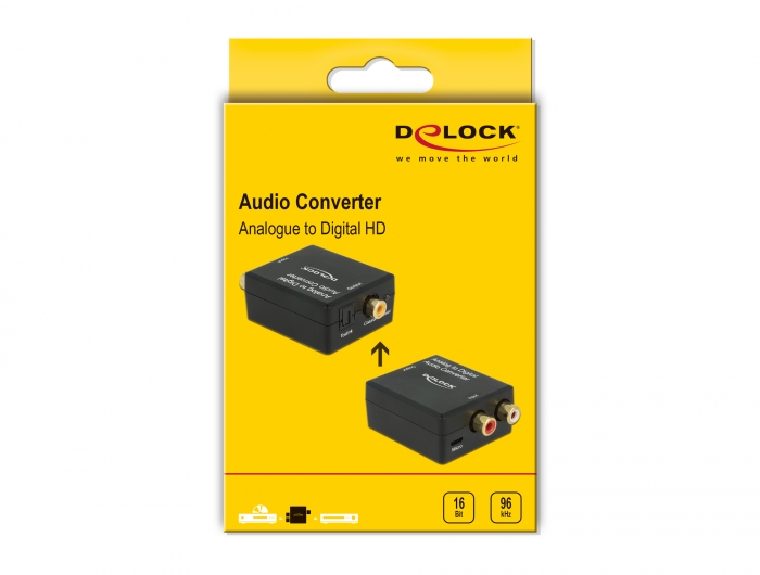 Delock Audio Konverter Analog > Digital HD - Le convertisseur audio de  Delock transforme un signal audio stéréo analogique en un signal numérique.  Deux câbles Cinch peuvent être installés sur l'appareil afin