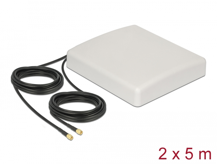 Delock Products 89890 Delock LTE MIMO Antenna 2 x SMA Plug 8 dBi  directional with connection cable RG-58 5 m white outdoor