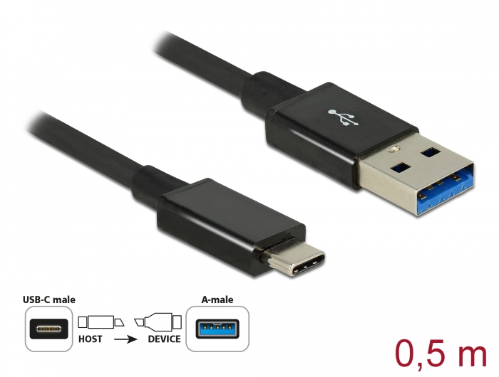 Delock Products 83859 Cable SuperSpeed USB 10 Gbps (USB 3.1 Gen 2) USB Type- C™ male > USB Type-A male 0.5 m coaxial black