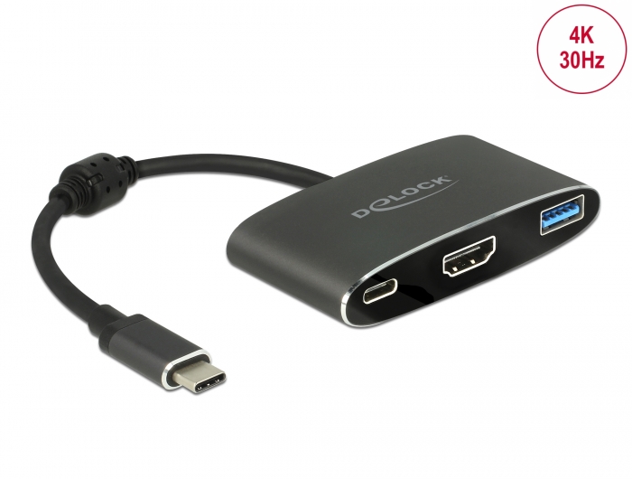 Delock Productos 62991 Delock Adaptador USB Type-C™ macho > HDMI hembra  (Modo DP Alt) 4K 30 Hz + USB Tipo-A + USB Type-C™ PD